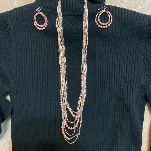 C & B multi layered 24 inch necklace and fishhook earrings coral orange … - Picture 3 of 6